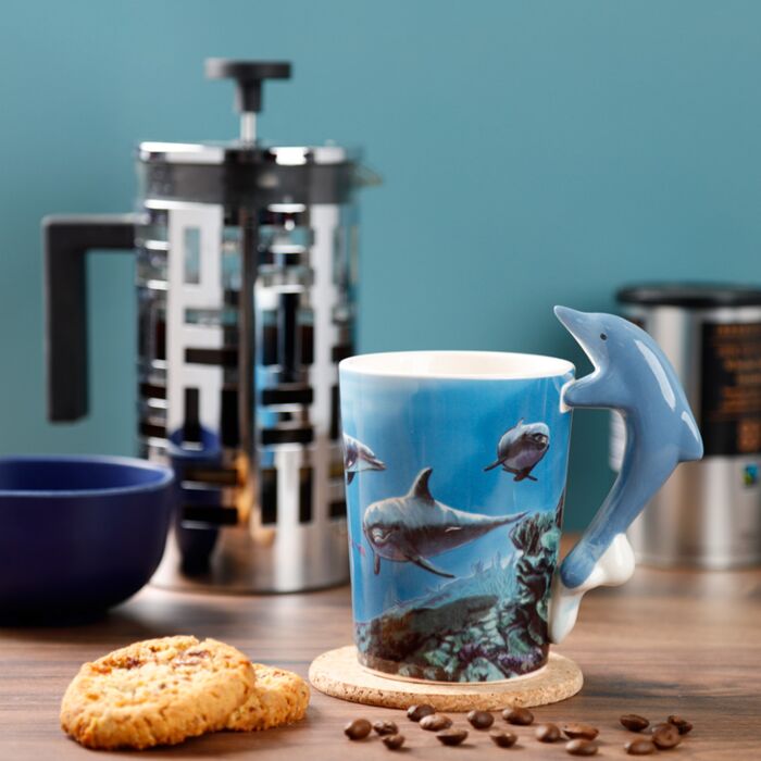 Mug anse décorée dauphin design marin - vue d'ensemble