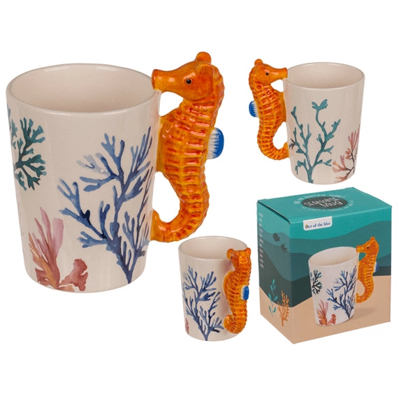 Mug hippocampe en faïence dans sa boîte cadeau - vue détaillée
