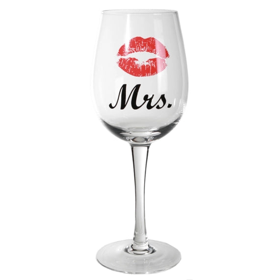 Verre à vin Mrs avec bisous - design romantique pour couple