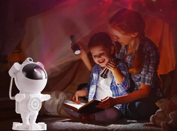 Ambiance cosmique créée par le projecteur étoiles astronaute LED