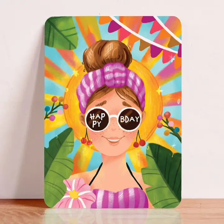 Carte d'anniversaire femme lunettes de soleil