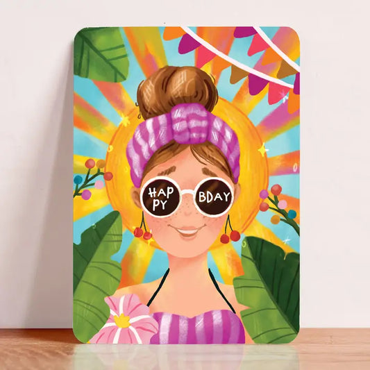 Carte d'anniversaire femme lunettes de soleil