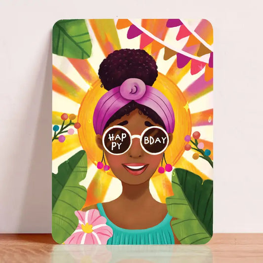 Carte d'anniversaire femme lunettes de soleil