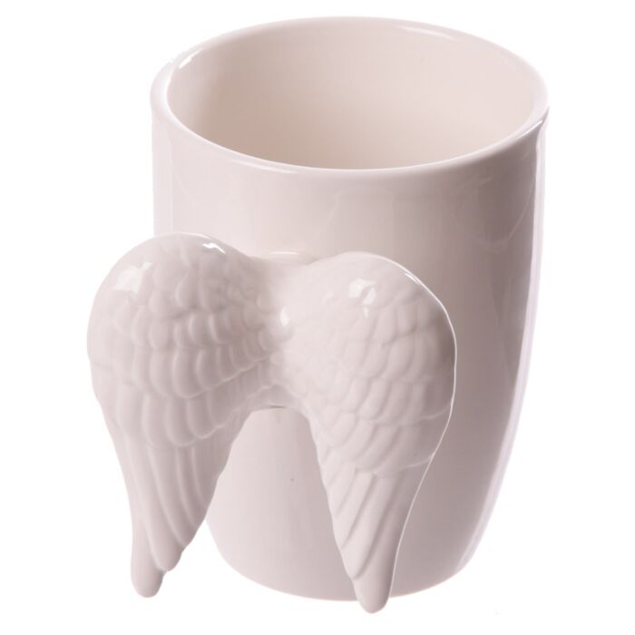 Mug en céramique blanc avec anse ailes d'ange - vue de face