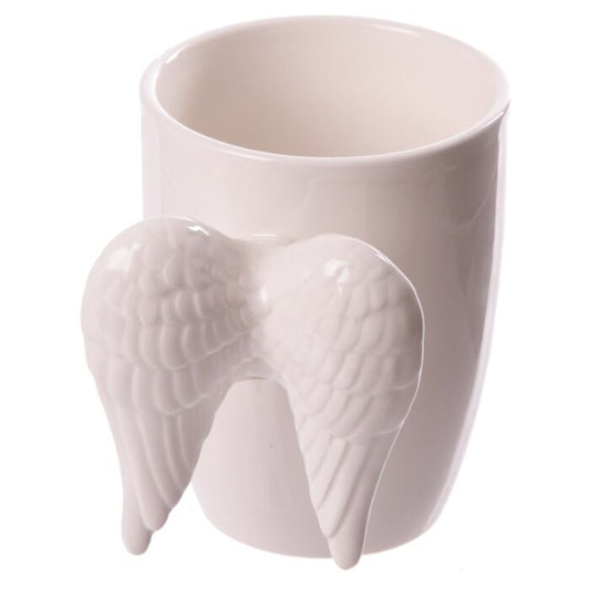 Mug en céramique blanc avec anse ailes d'ange - vue de face
