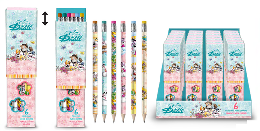 Boite de 6 crayons à papier avec gomme