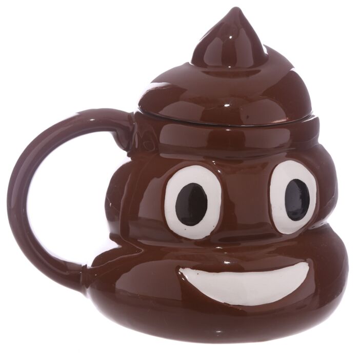 Mug caca emoji avec couvercle en céramique 460ml - Vue de face - Tasse humoristique