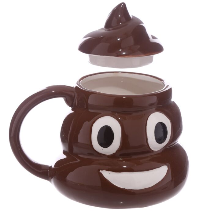 Mug caca emoji - Vue latérale avec couvercle - Design drôle et décalé