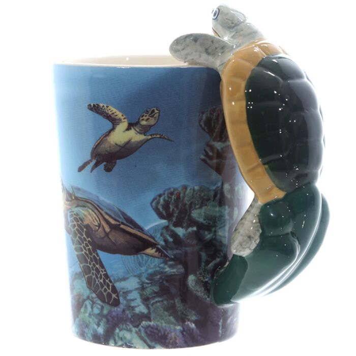 Mug animal marin 400ml - Détail anse tortue 3D océan