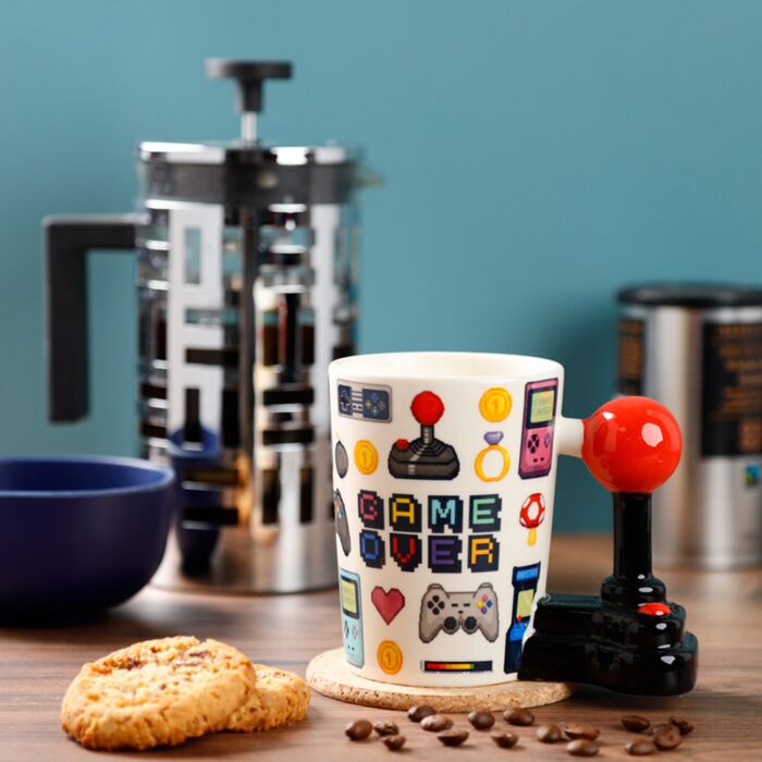Cadeau mug gamer Game Over céramique dolomie joystick