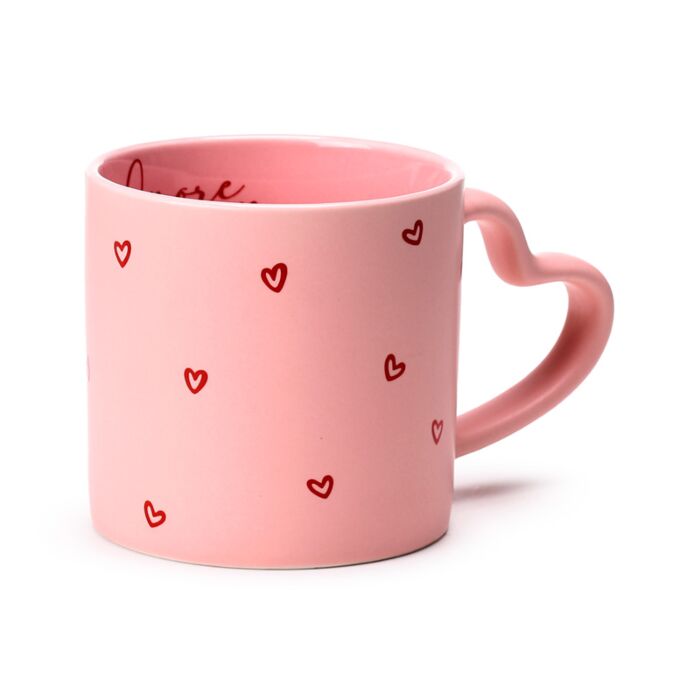 Mug en porcelaine blanc avec anse cœur rouge Amore - vue de face