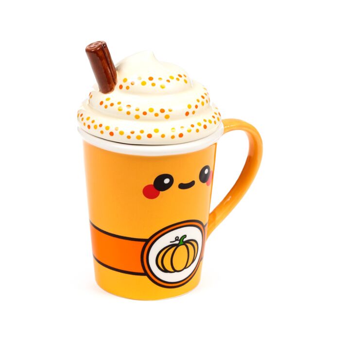 Cadeau mug latte citrouille épicé céramique dolomite avec couvercle
