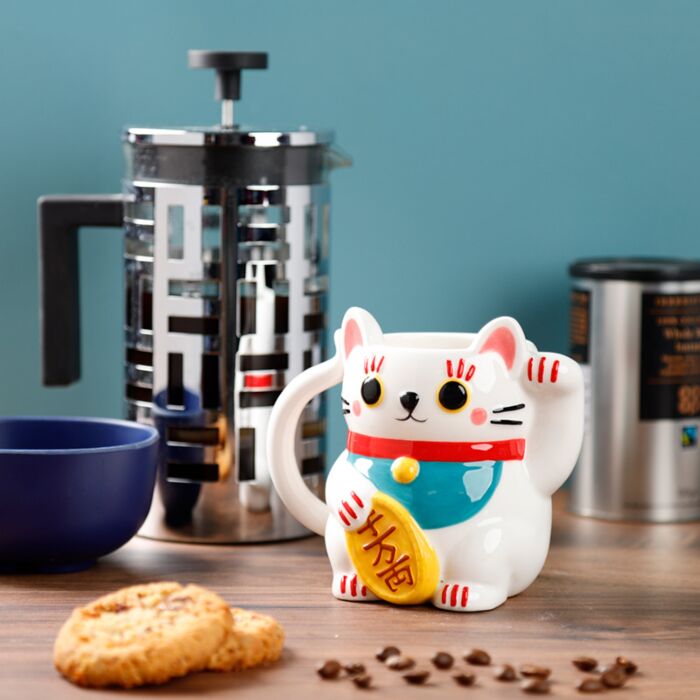 Cadeau mug Maneki Neko céramique dolomie - Vue d'ensemble