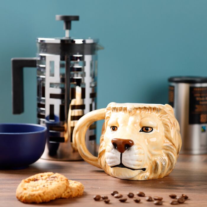 Cadeau mug tête de lion céramique dolomie animal sauvage
