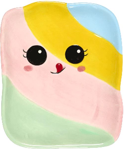 Assiette relief guimauve chamallow kawaii en céramique dolomite - vue détaillée du design en relief