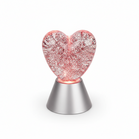 Lampe cœur à paillettes rouges sur fond blanc - lampe décorative USB et piles