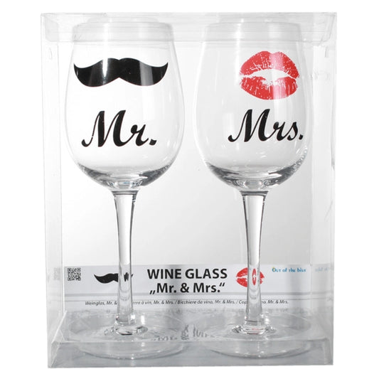 Lot de 2 verres à vin Mr & Mrs romantiques - cadeau Saint-Valentin 430ml