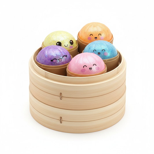 Mise en scène squishies glitter groupés