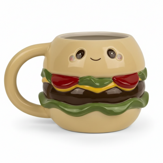  Mug burger kawaii en dolomite sur fond blanc - 440ml