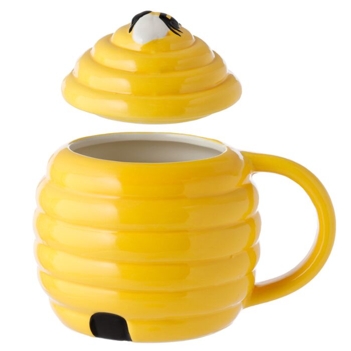 Mug ruche 450ml avec couvercle céramique - Détail design abeille