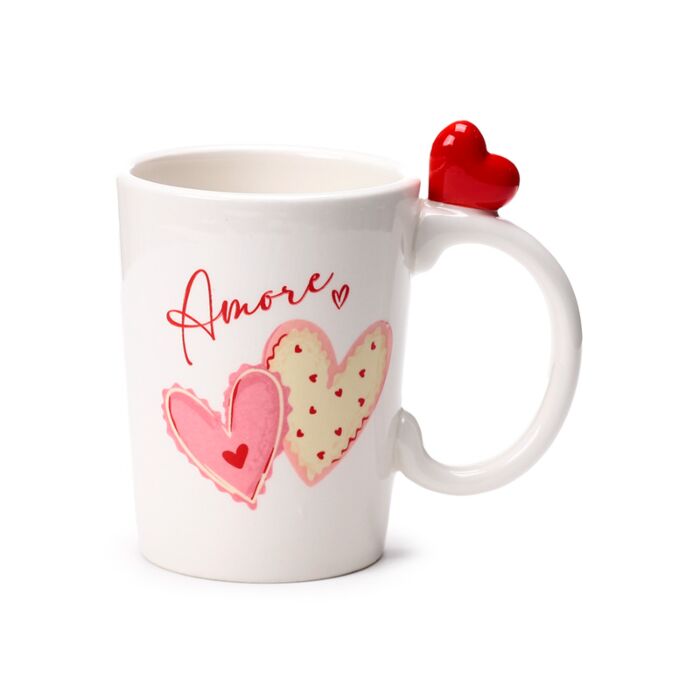 Mug céramique anse décorée cœurs Amore Saint-Valentin 400ml - vue de face