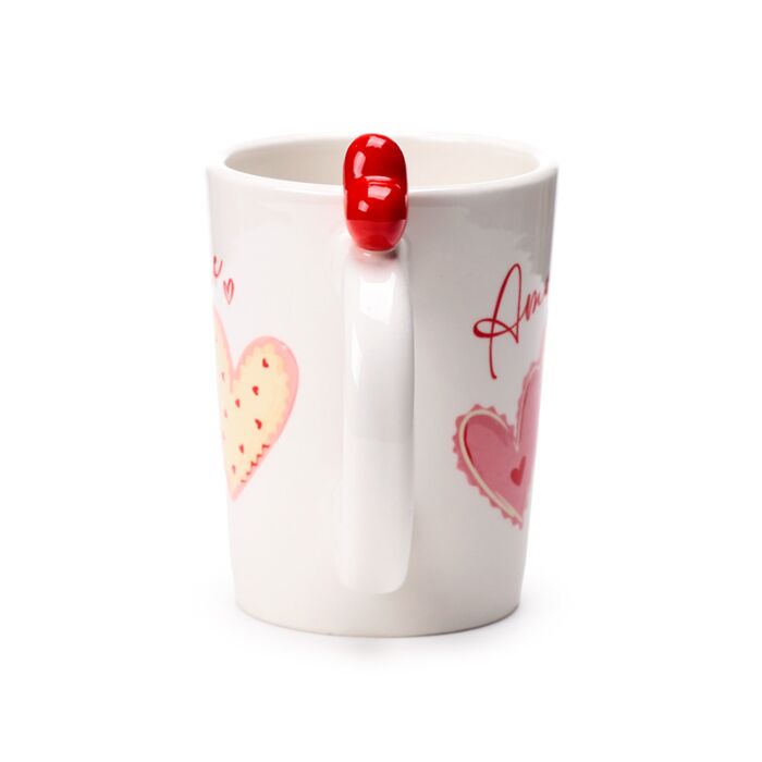 Mug romantique anse décorée cœurs Amore 200g - vue d'ensemble