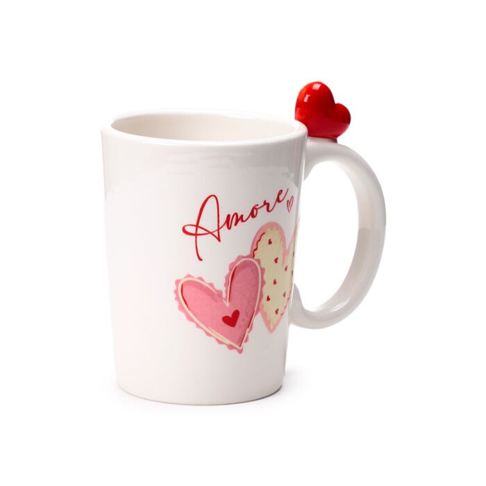Mug Amore avec anse cœurs céramique dolomie - vue de côté