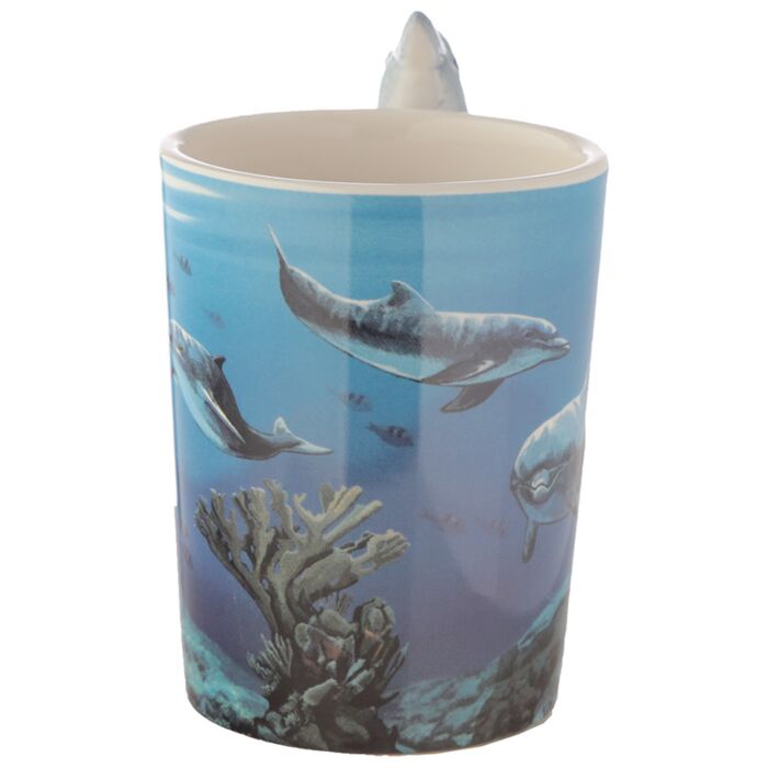Mug dauphin avec anse décorée céramique dolomie - vue de côté