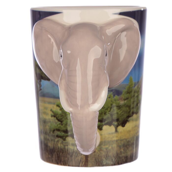 Mug éléphant avec anse décorée céramique dolomie - vue de face