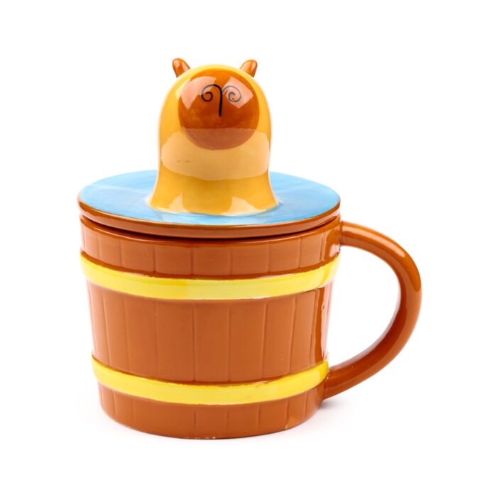 Mug capybara avec couvercle céramique dolomie 420g - capybara au bain