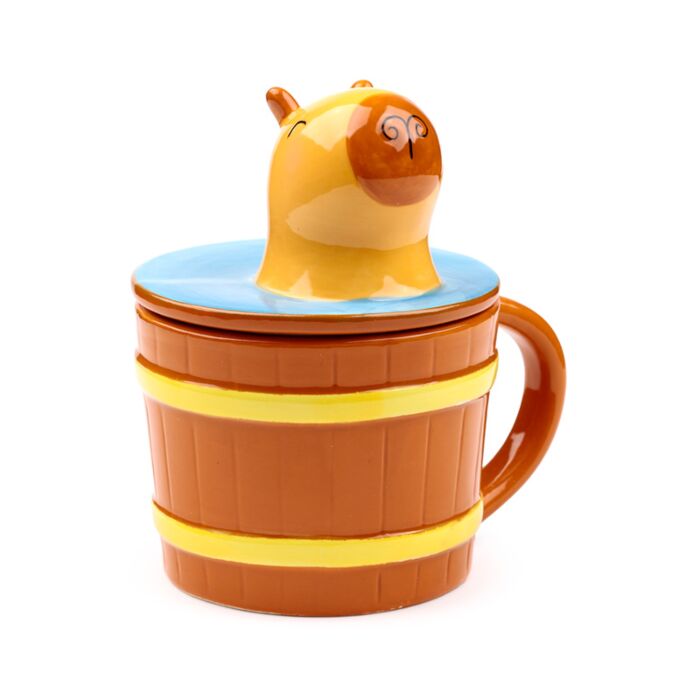 Mug céramique capybara avec couvercle kawaii - vue de face