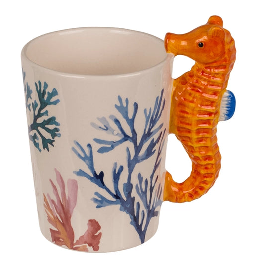 Mug hippocampe en faïence blanche avec motif marin décoratif - 300ml