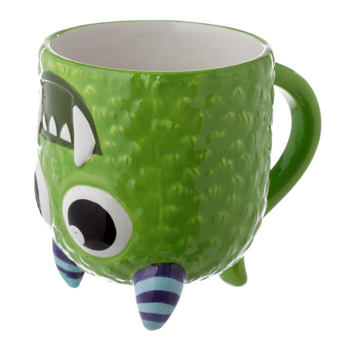 Mug retournable céramique monstre vert - Vue de profil
