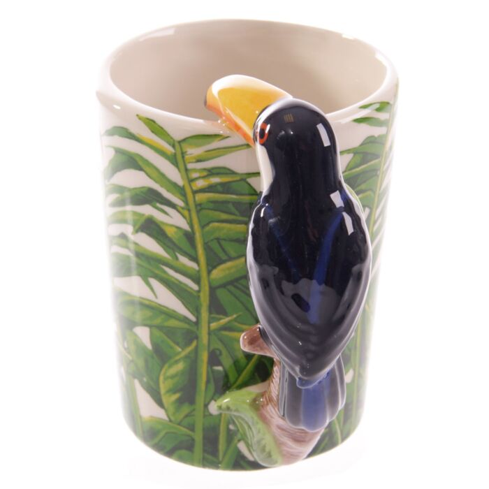 Mug céramique anse décorée toucan exotique 465g - détail du design