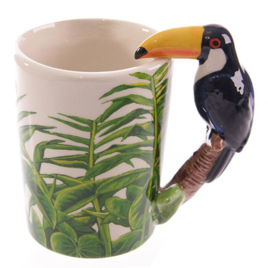 Mug céramique toucan tropical avec anse décorée 400ml - vue de face