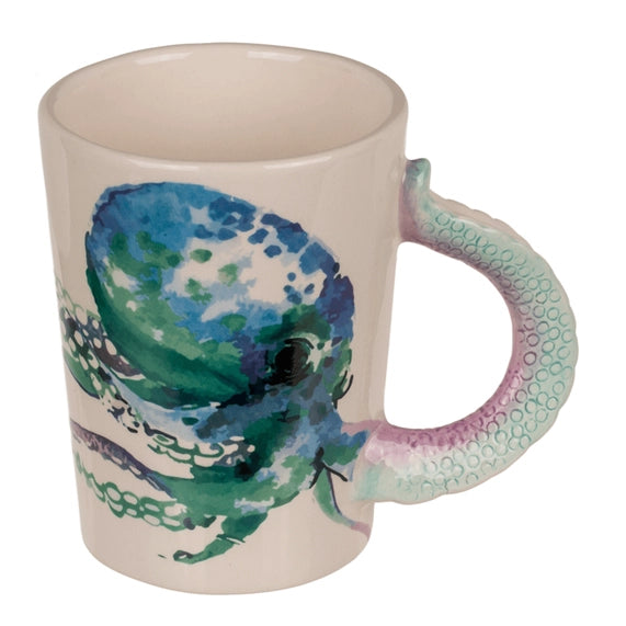 Mug poulpe en faïence blanche avec motif pieuvre décoratif - 300ml