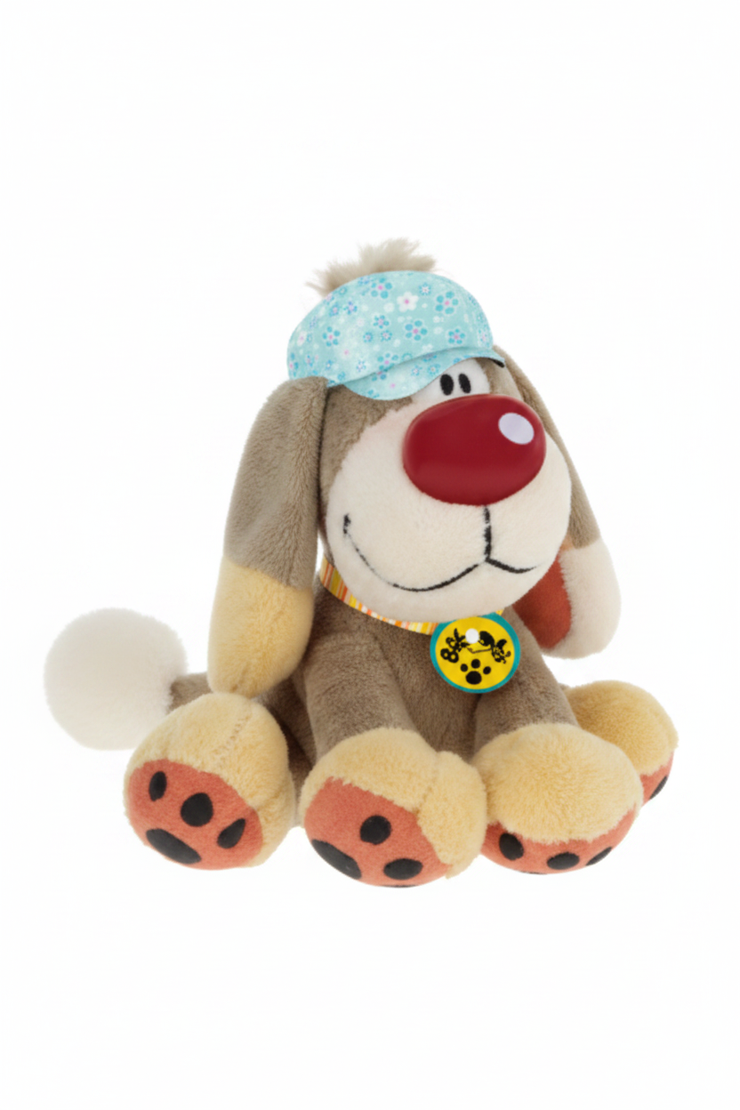 Peluche chien fond gris