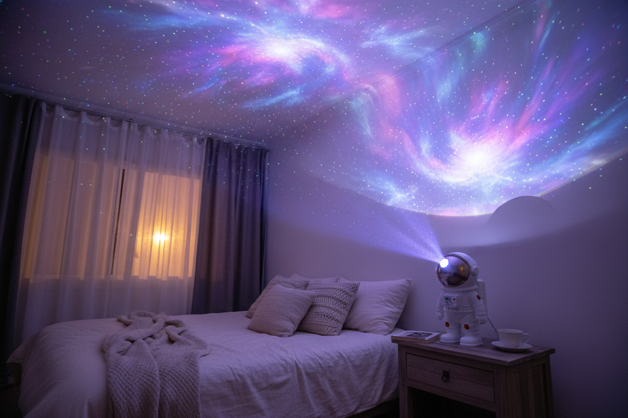 Projecteur étoiles astronaute LED avec effets nébuleuse colorée et télécommande