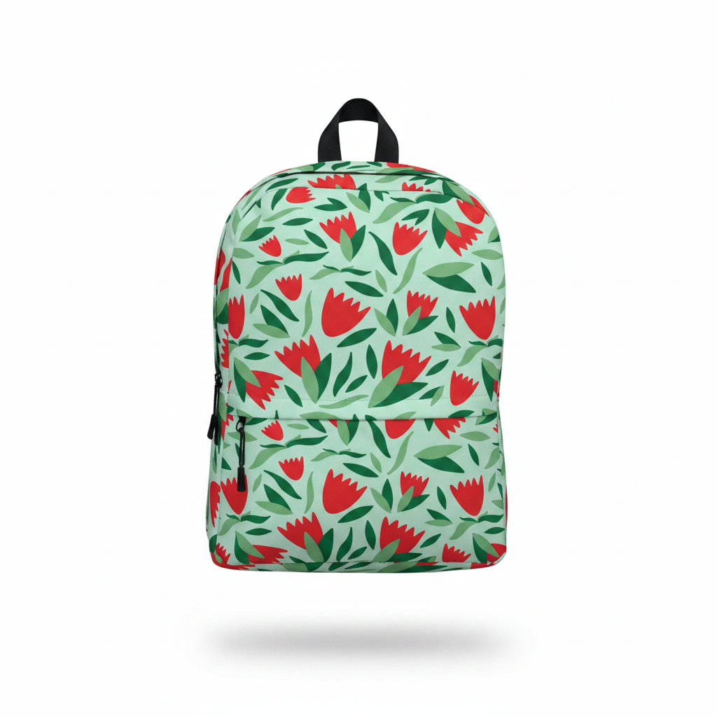 Sac à dos tulipes rouges fond blanc