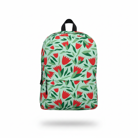 Sac à dos tulipes rouges fond blanc