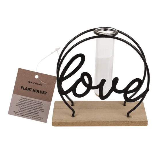 Vase Love romantique métal et bois avec éprouvette - porte-plante Saint-Valentin 13cm